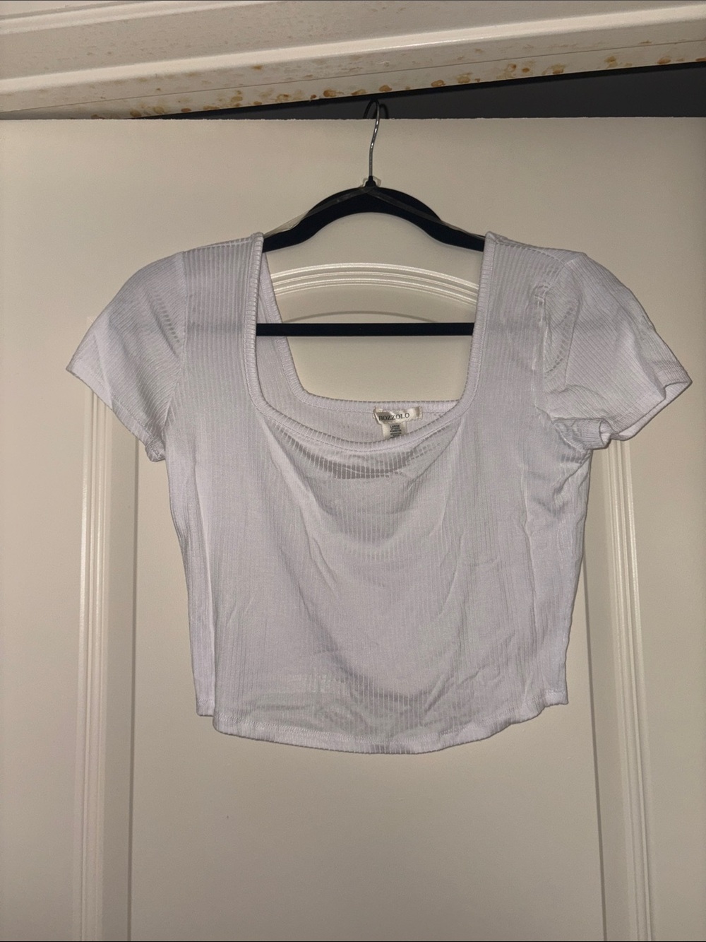 Bozzolo White Ribbed Square-Neck Crop Top